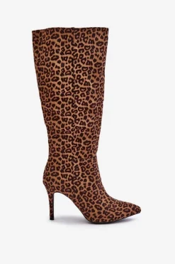 Sale Boto Kozaki Na Szpilce W Panterkę Brązowe Reanwenna