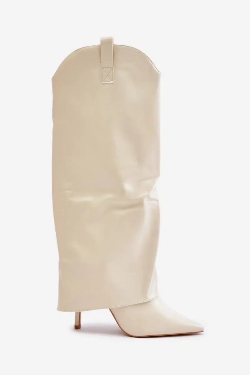 Kozaki Ocieplane|Kozaki Na Szpilce>Boto Kozaki Na Szpilce Z Wywiniętą Cholewką Jasnobeżowe Bellinna Beżowy