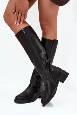 Hot Boto Kozaki Oficerki Damskie Na Niskim Obcasie Ocieplane Czarne Averna Czarny