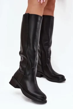 Hot Boto Kozaki Oficerki Damskie Na Niskim Obcasie Ocieplane Czarne Averna Czarny