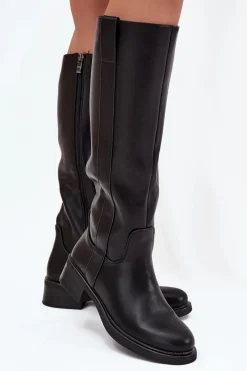 Hot Boto Kozaki Oficerki Damskie Na Niskim Obcasie Ocieplane Czarne Averna Czarny