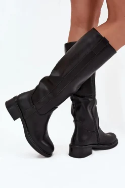 Hot Boto Kozaki Oficerki Damskie Na Niskim Obcasie Ocieplane Czarne Averna Czarny