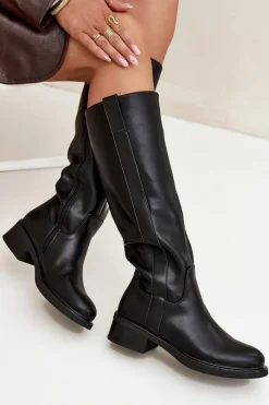 Hot Boto Kozaki Oficerki Damskie Na Niskim Obcasie Ocieplane Czarne Averna Czarny