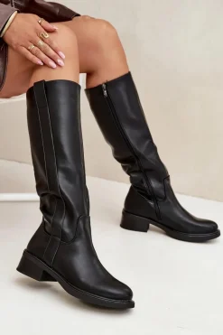 Hot Boto Kozaki Oficerki Damskie Na Niskim Obcasie Ocieplane Czarne Averna Czarny