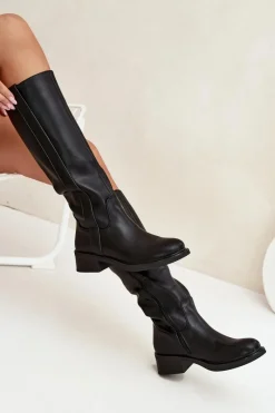 Hot Boto Kozaki Oficerki Damskie Na Niskim Obcasie Ocieplane Czarne Averna Czarny