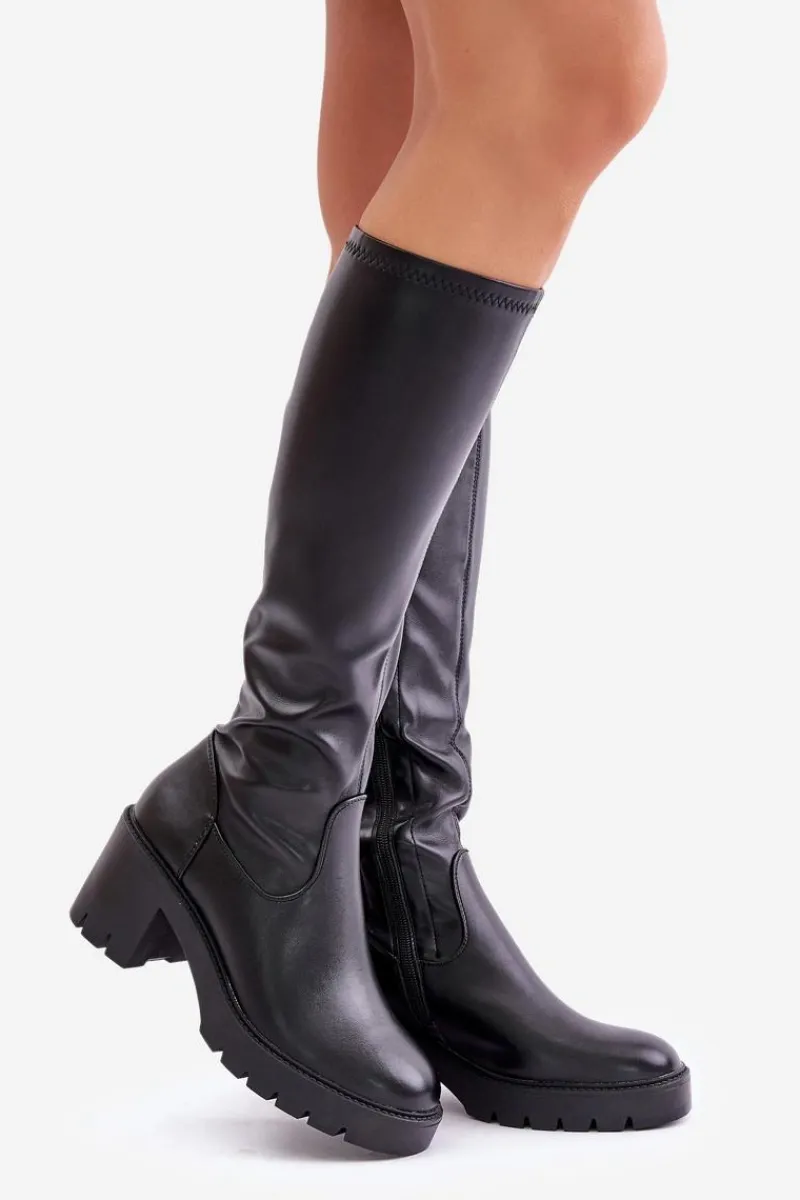 Kozaki Ocieplane|Kozaki Na Słupku>Buty damskie Vinceza Kozaki Przed Kolano Eko Skórzane Na Słupku Vinceza 58332 Czarne Czarny