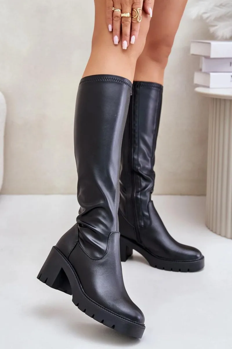 Kozaki Ocieplane|Kozaki Na Słupku>Buty damskie Vinceza Kozaki Przed Kolano Eko Skórzane Na Słupku Vinceza 58332 Czarne Czarny