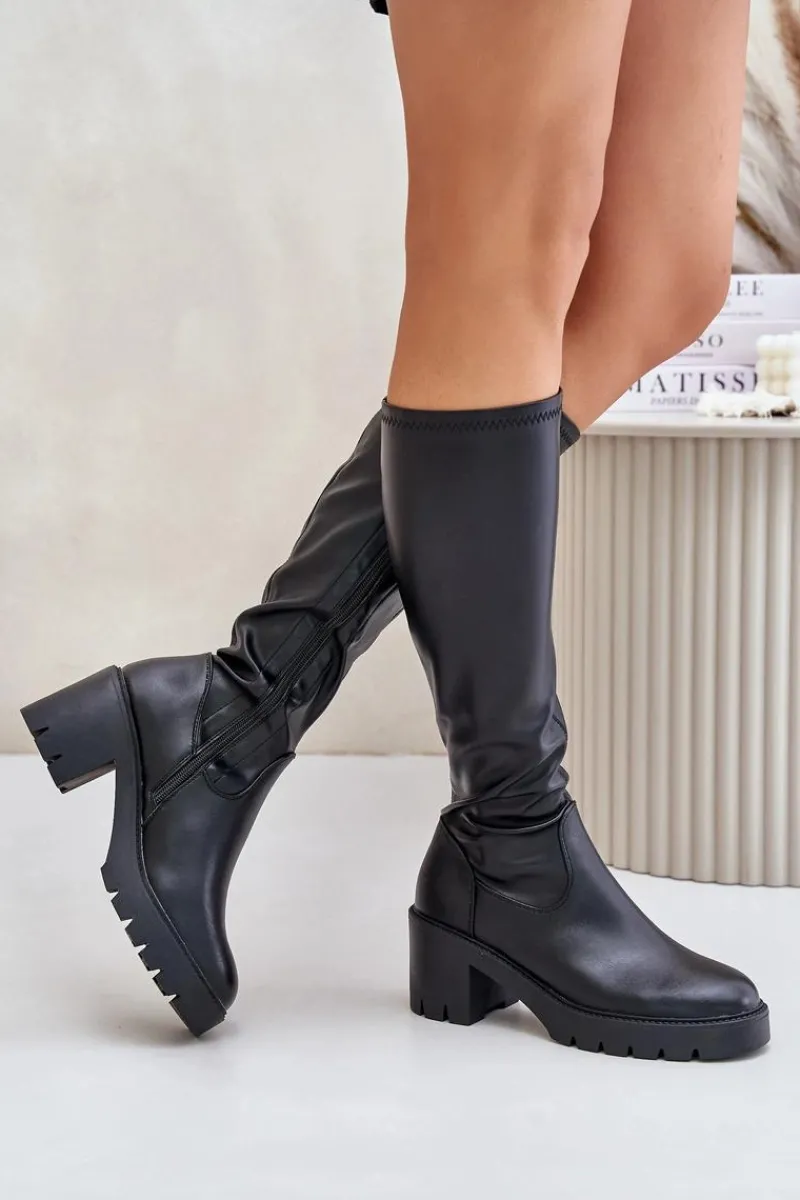 Kozaki Ocieplane|Kozaki Na Słupku>Buty damskie Vinceza Kozaki Przed Kolano Eko Skórzane Na Słupku Vinceza 58332 Czarne Czarny