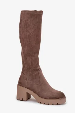 Sale Buty damskie Vinceza Kozaki Przed Kolano Eko Zamszowe Na Słupku Vinceza 58332 Ciemnobeżowe Beżowy