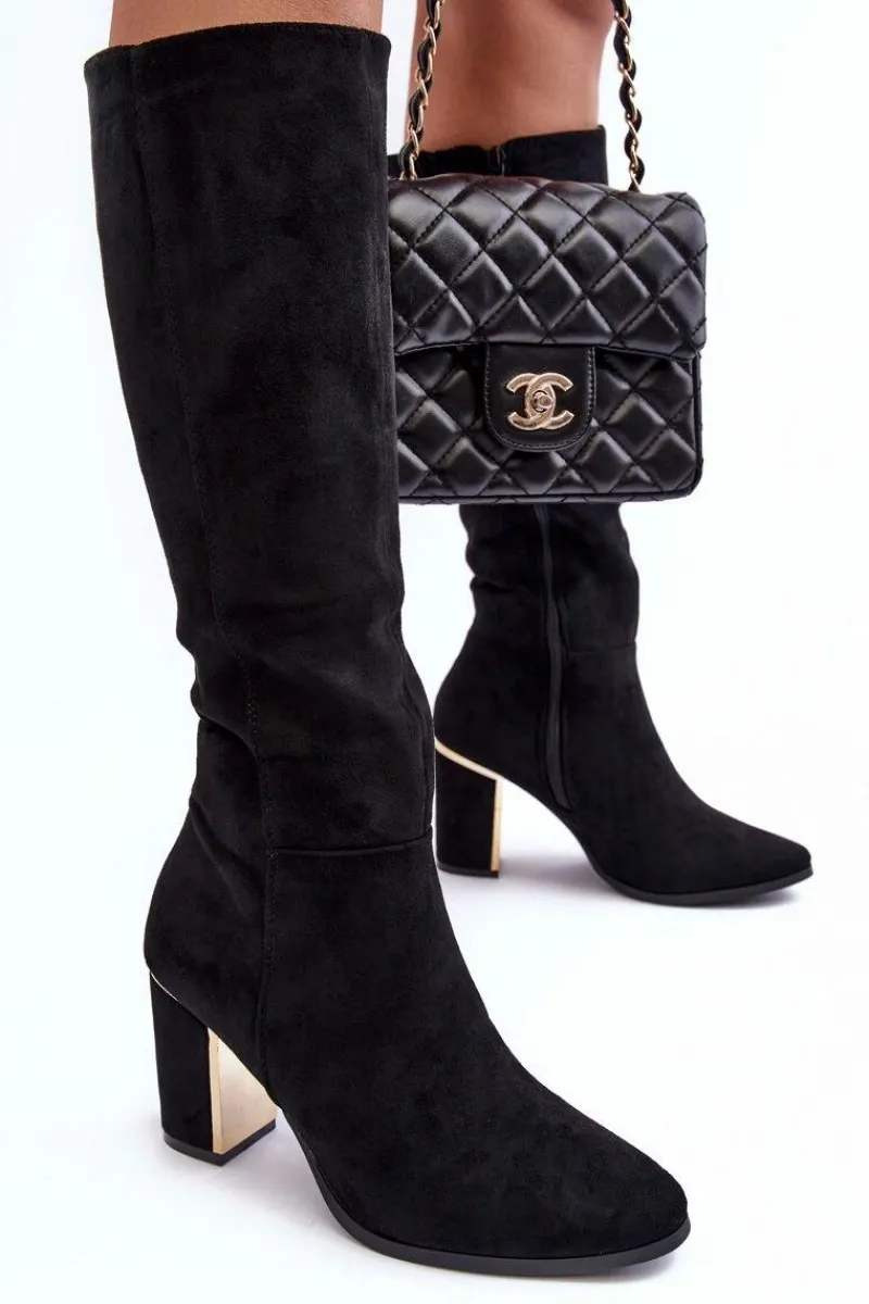 Sale Boto Kozaki Przed Kolano Na Słupku Zamszowe Czarne Kilrenita