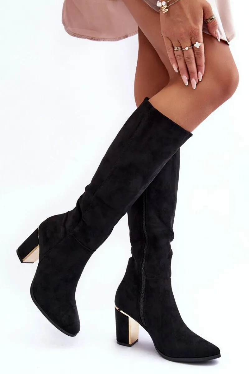 Sale Boto Kozaki Przed Kolano Na Słupku Zamszowe Czarne Kilrenita