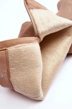 Clearance Boto Kozaki Przed Kolano Zamszowe Na Obcasie Beżowe Inatris