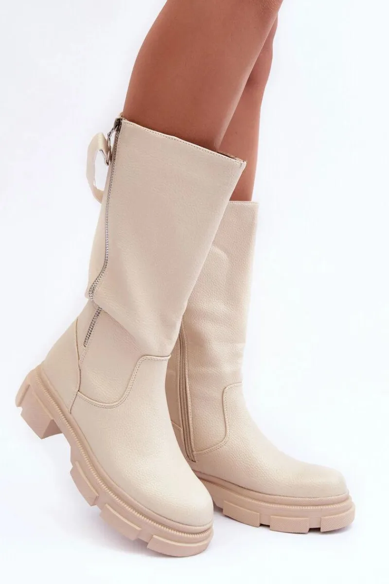Discount Boto Kozaki Z Cholewką Do Połowy Łydki Jasnobeżowe Lizames