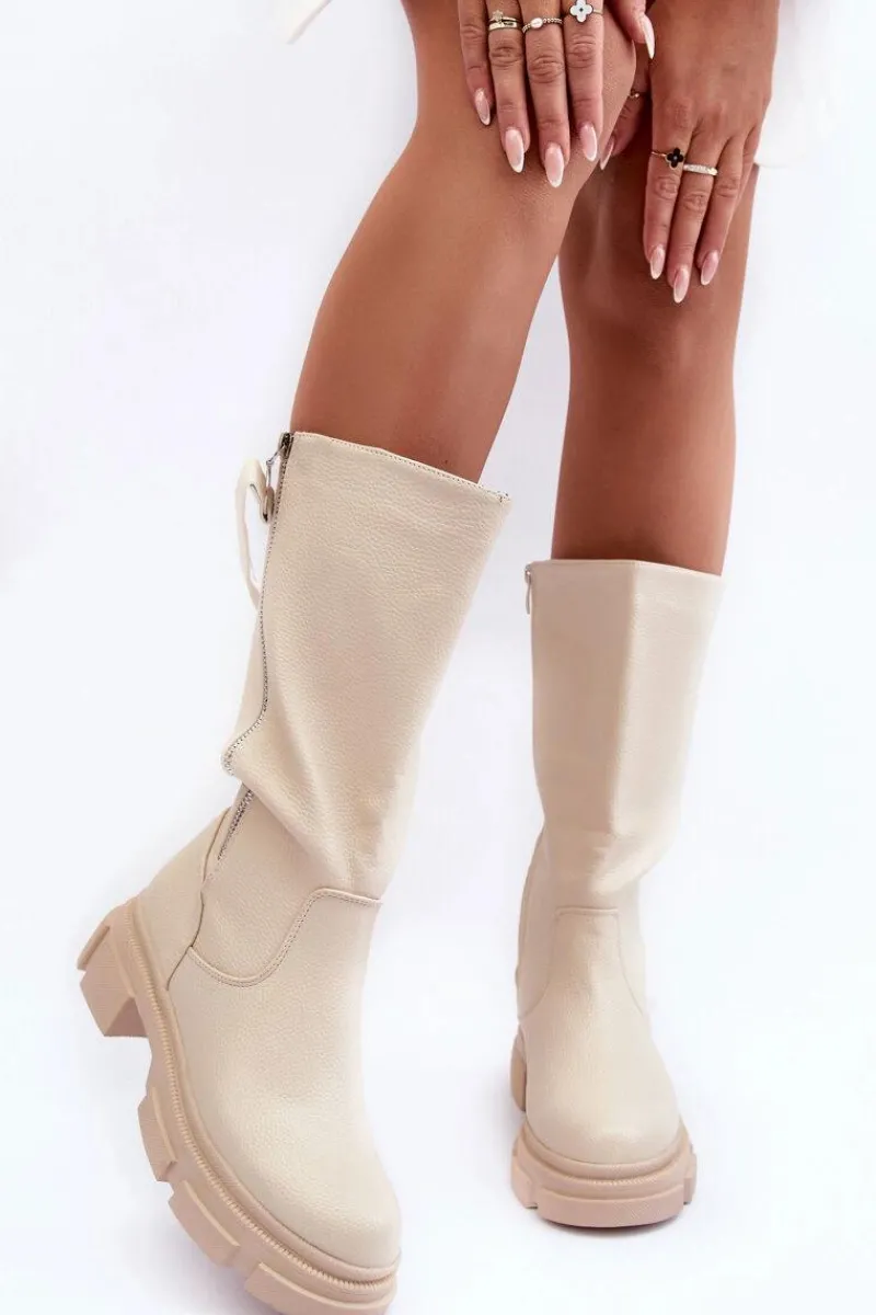 Discount Boto Kozaki Z Cholewką Do Połowy Łydki Jasnobeżowe Lizames