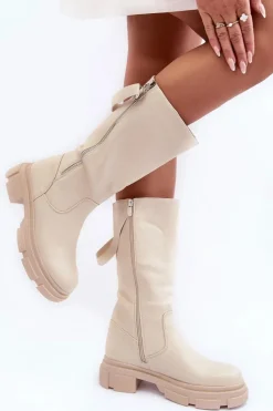 Discount Boto Kozaki Z Cholewką Do Połowy Łydki Jasnobeżowe Lizames