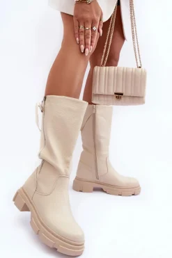 Discount Boto Kozaki Z Cholewką Do Połowy Łydki Jasnobeżowe Lizames