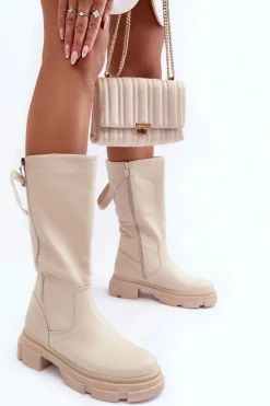 Discount Boto Kozaki Z Cholewką Do Połowy Łydki Jasnobeżowe Lizames