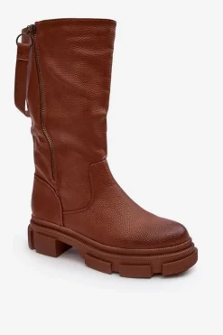 Hot Kozaki Z Cholewką Do Połowy Łydki Brązowe Lizames Damskie Kozaki Płaskie|Kozaki Przed Kolano