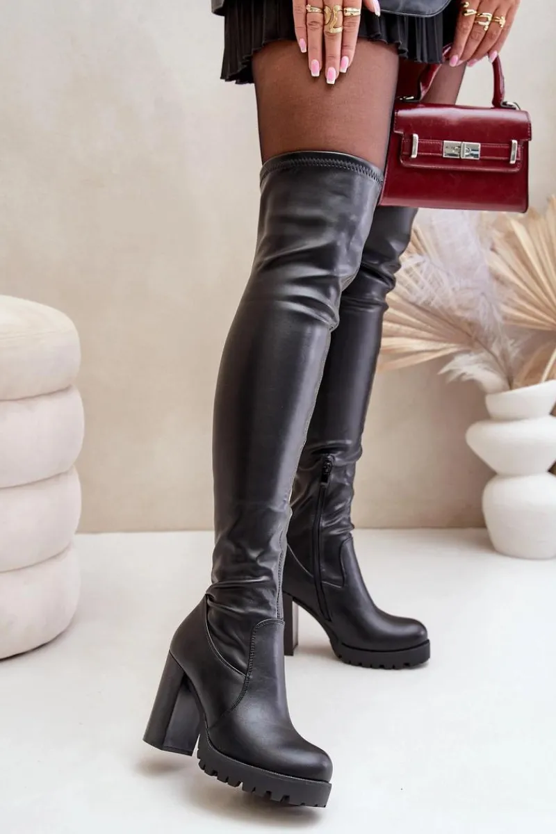 Online Boto Kozaki Z Cholewką Za Kolano Na Słupku Czarne Nelothiel