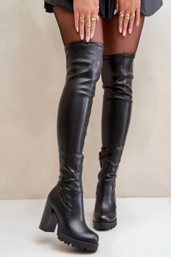 Online Boto Kozaki Z Cholewką Za Kolano Na Słupku Czarne Nelothiel