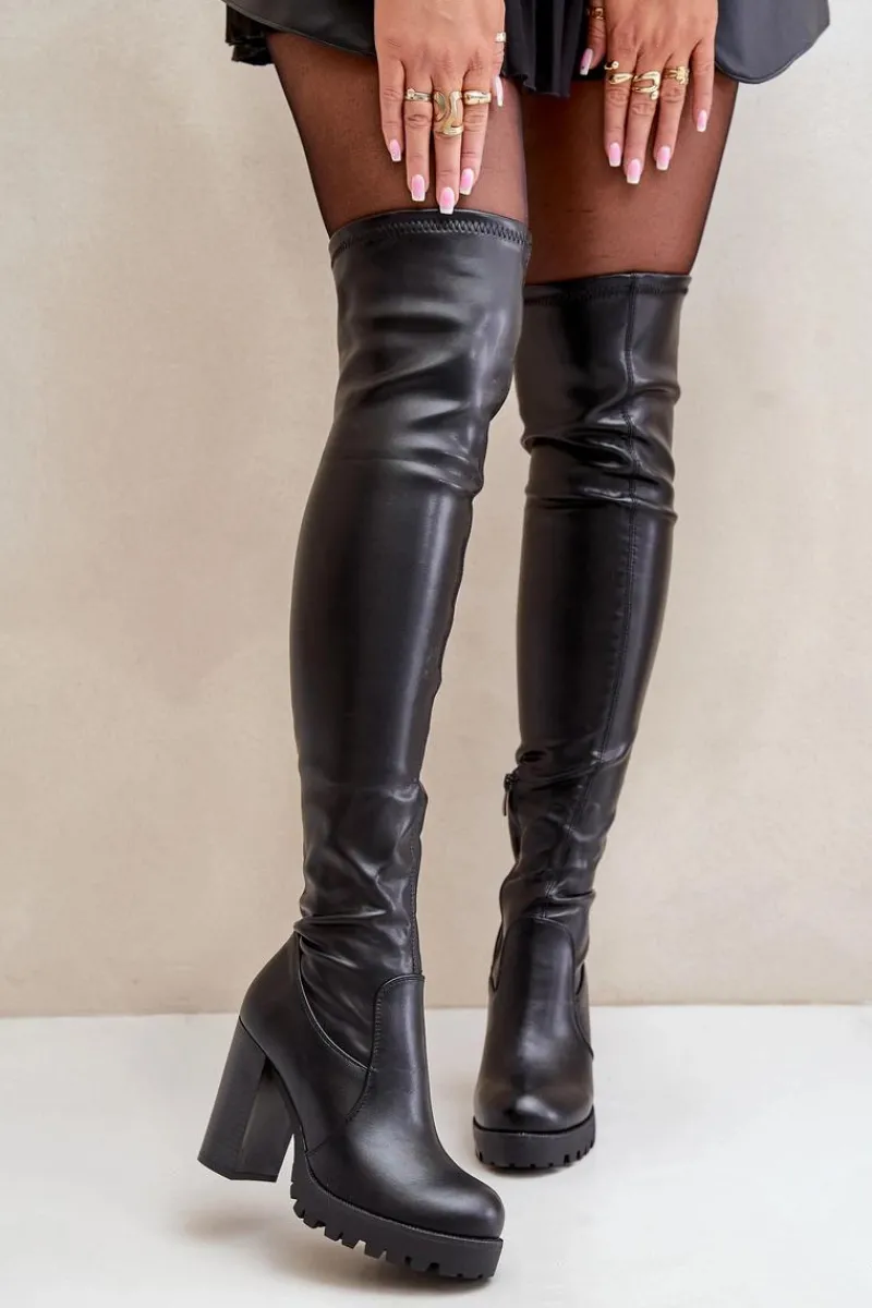 Online Boto Kozaki Z Cholewką Za Kolano Na Słupku Czarne Nelothiel