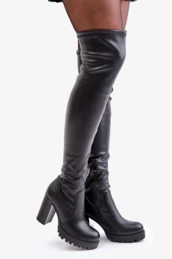 Online Boto Kozaki Z Cholewką Za Kolano Na Słupku Czarne Nelothiel