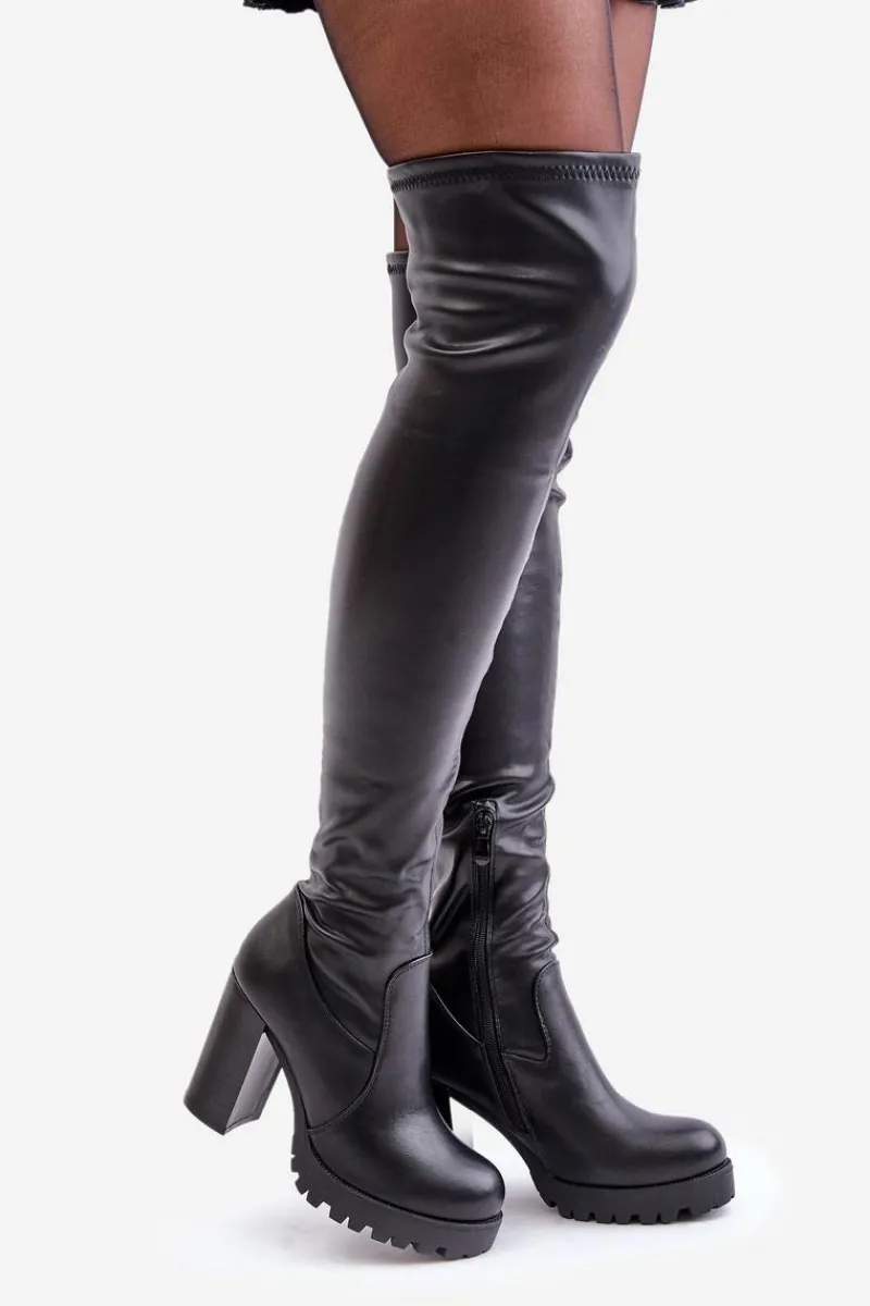 Online Boto Kozaki Z Cholewką Za Kolano Na Słupku Czarne Nelothiel