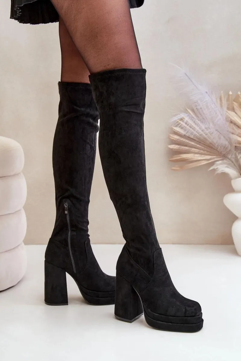 Muszkieterki|Kozaki Za Kolano>Boto Kozaki Z Cholewką Za Kolano Na Słupku I Platformie Czarne Nadelian