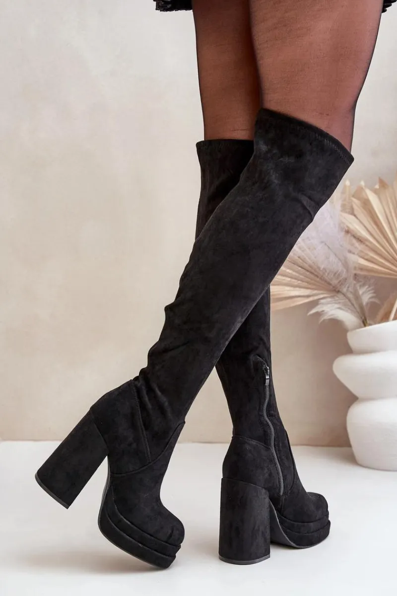 Muszkieterki|Kozaki Za Kolano>Boto Kozaki Z Cholewką Za Kolano Na Słupku I Platformie Czarne Nadelian