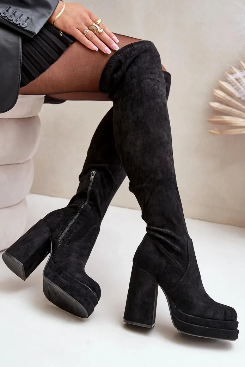 Muszkieterki|Kozaki Za Kolano>Boto Kozaki Z Cholewką Za Kolano Na Słupku I Platformie Czarne Nadelian