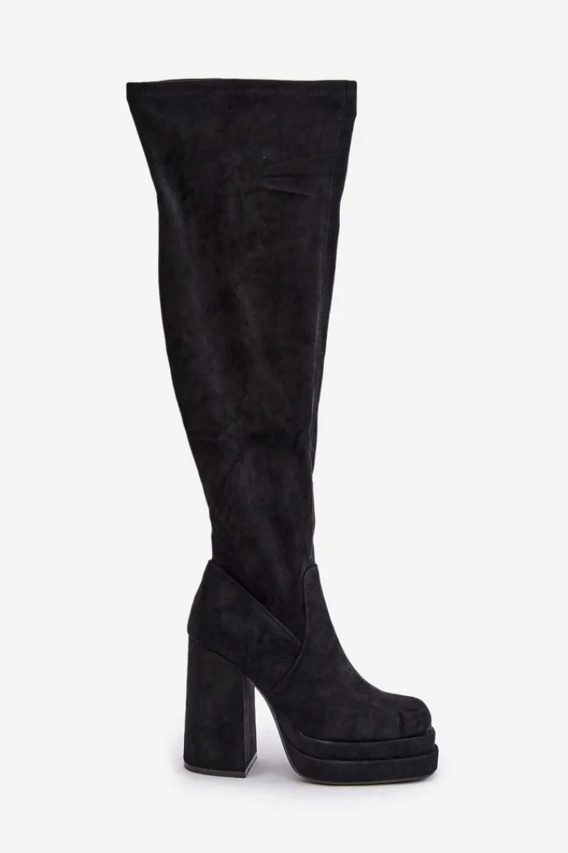 Muszkieterki|Kozaki Za Kolano>Boto Kozaki Z Cholewką Za Kolano Na Słupku I Platformie Czarne Nadelian