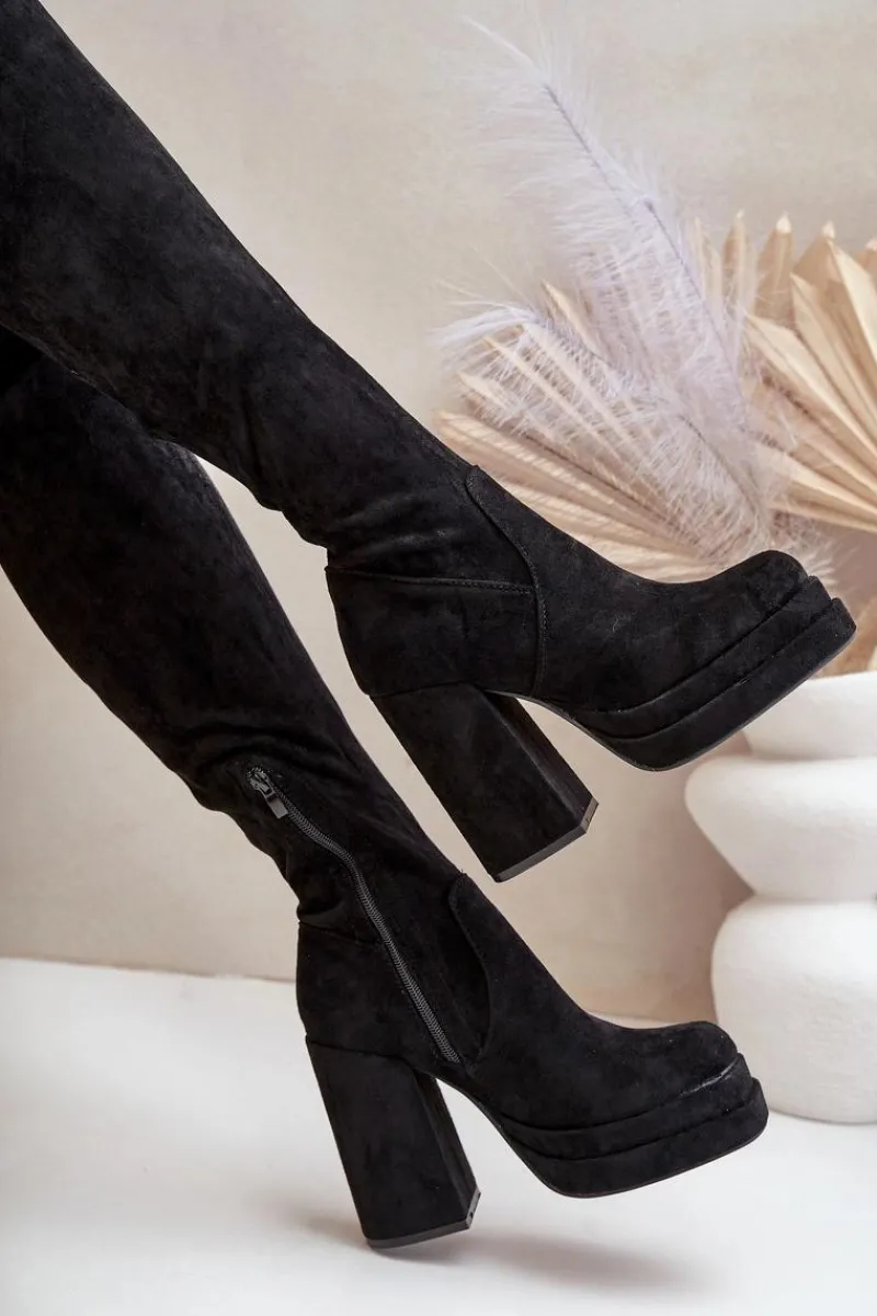 Muszkieterki|Kozaki Za Kolano>Boto Kozaki Z Cholewką Za Kolano Na Słupku I Platformie Czarne Nadelian