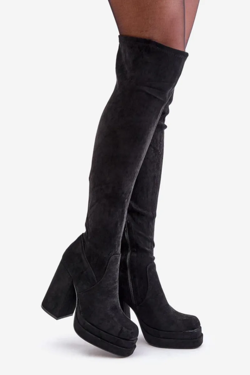 Muszkieterki|Kozaki Za Kolano>Boto Kozaki Z Cholewką Za Kolano Na Słupku I Platformie Czarne Nadelian