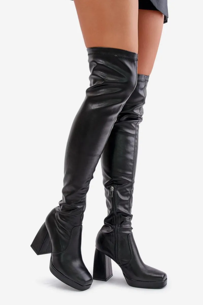 Muszkieterki|Kozaki Na Słupku>Boto Kozaki Z Cholewką Za Kolano Na Słupku Czarne Liatheia