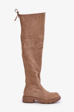 Online Boto Kozaki Za Kolano Na Płaskim Obcasie Z Eko Zamszu Beżowe Arkelia Beżowy