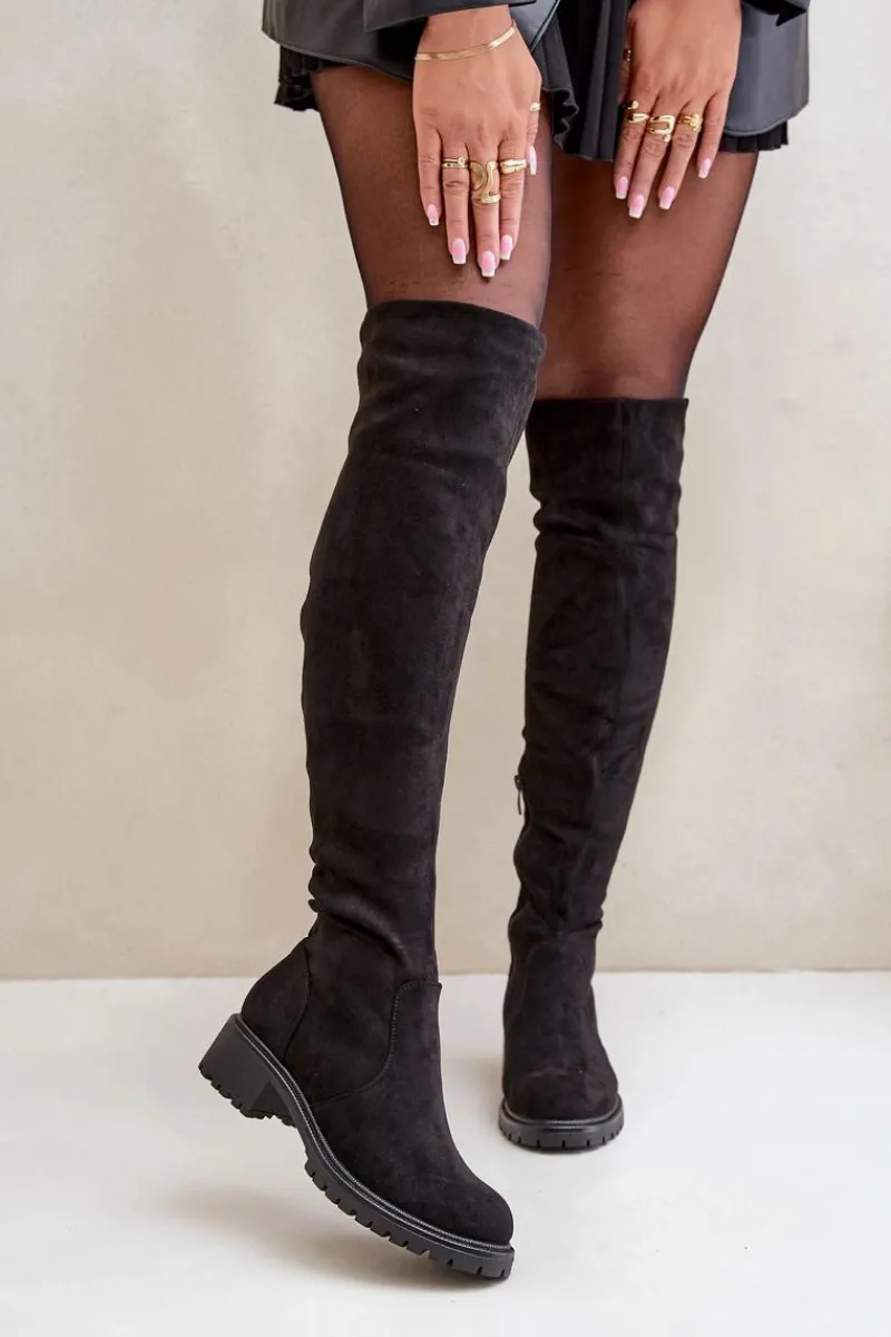 Online Boto Kozaki Za Kolano Na Płaskim Obcasie Czarne Filora