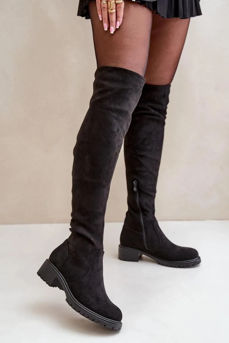 Online Boto Kozaki Za Kolano Na Płaskim Obcasie Czarne Filora