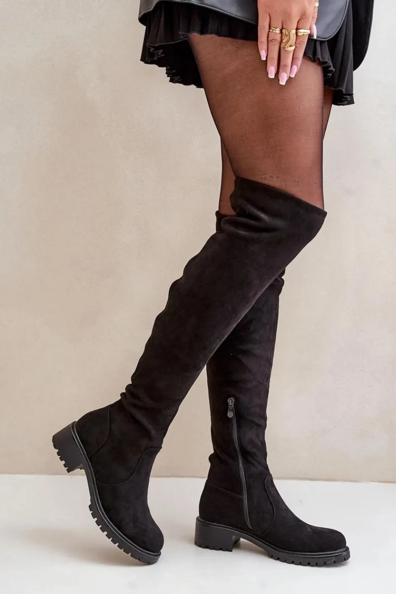 Online Boto Kozaki Za Kolano Na Płaskim Obcasie Czarne Filora