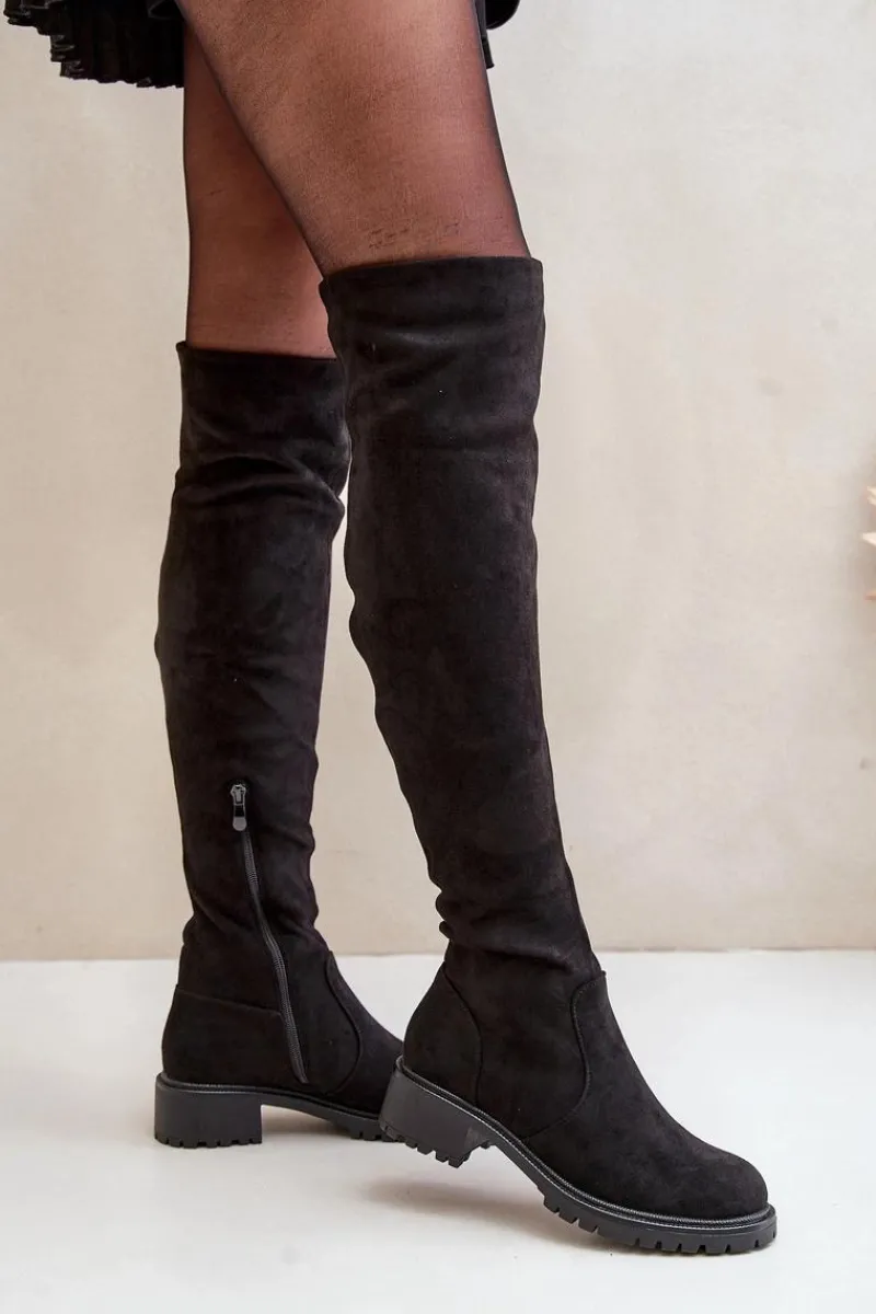 Online Boto Kozaki Za Kolano Na Płaskim Obcasie Czarne Filora