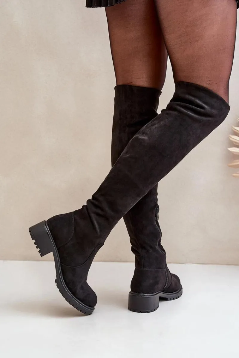 Online Boto Kozaki Za Kolano Na Płaskim Obcasie Czarne Filora