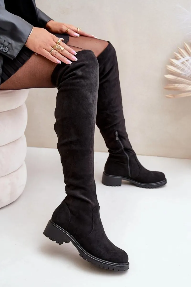 Online Boto Kozaki Za Kolano Na Płaskim Obcasie Czarne Filora