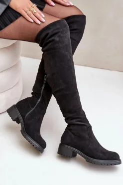 Online Boto Kozaki Za Kolano Na Płaskim Obcasie Czarne Filora