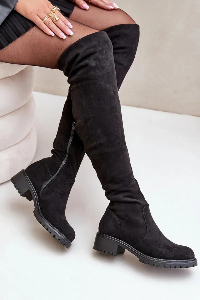 Online Boto Kozaki Za Kolano Na Płaskim Obcasie Czarne Filora