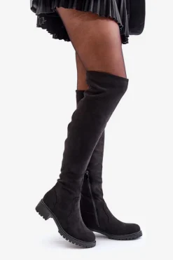 Online Boto Kozaki Za Kolano Na Płaskim Obcasie Czarne Filora