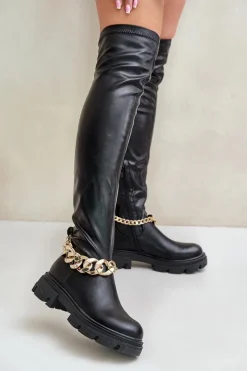 Muszkieterki|Kozaki Za Kolano>Boto Kozaki Za Kolano Na Płaskim Obcasie Z Łańcuchem Pemeriana