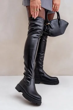 Online Boto Kozaki Za Kolano Na Płaskim Obcasie Czarne Feliri