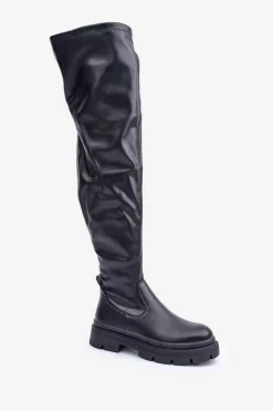 Online Boto Kozaki Za Kolano Na Płaskim Obcasie Czarne Feliri