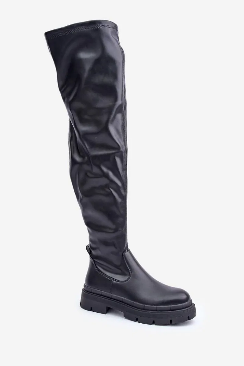 Online Boto Kozaki Za Kolano Na Płaskim Obcasie Czarne Feliri