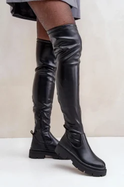 Online Boto Kozaki Za Kolano Na Płaskim Obcasie Czarne Feliri