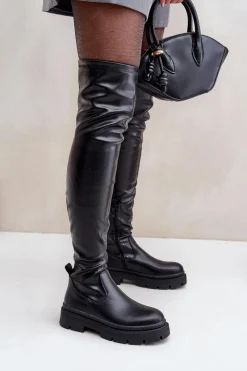 Online Boto Kozaki Za Kolano Na Płaskim Obcasie Czarne Feliri